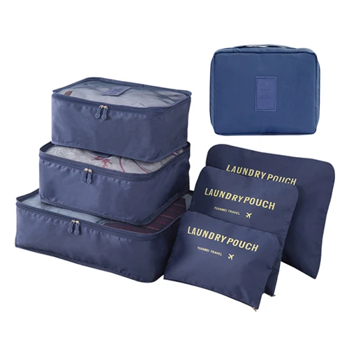 Mihawk Clothes Shoe Makeup Travel Bag Set Waterproof Wardrobe Cosmetic Underwear Tidy Suitcase Organizer Luggage Zip Accessories - Цвет: Dark Blue 7 Pcs Set