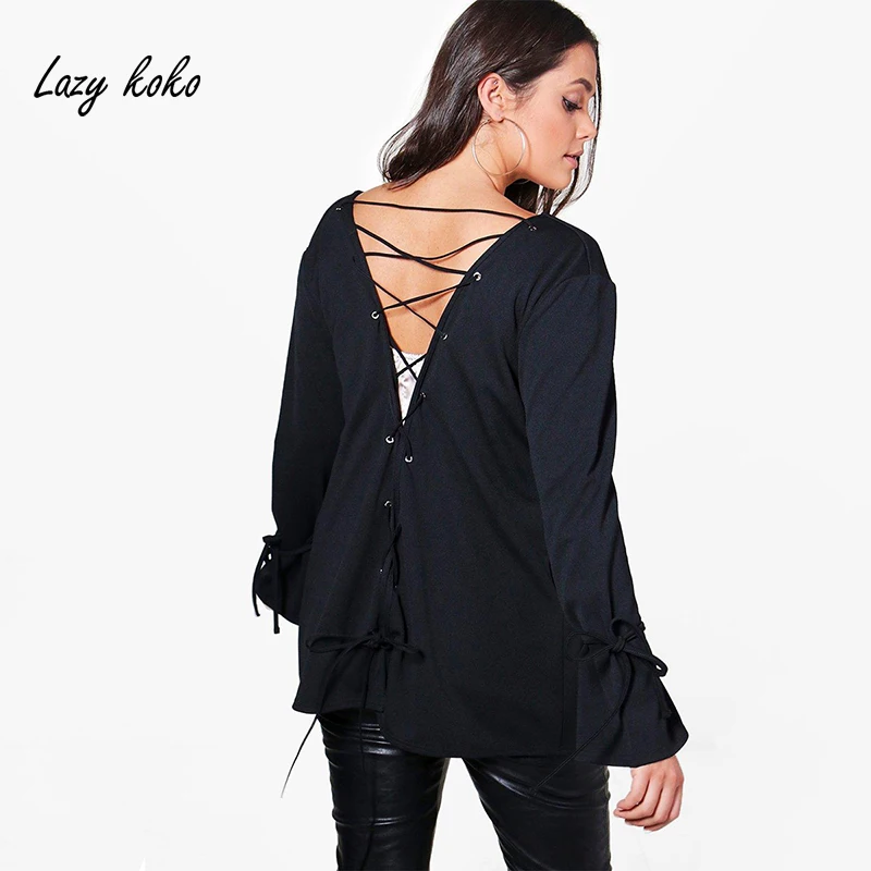 Lazy KoKo font b Women b font Plus Size Open Stitch Bandage Hollow Out Coat Flare