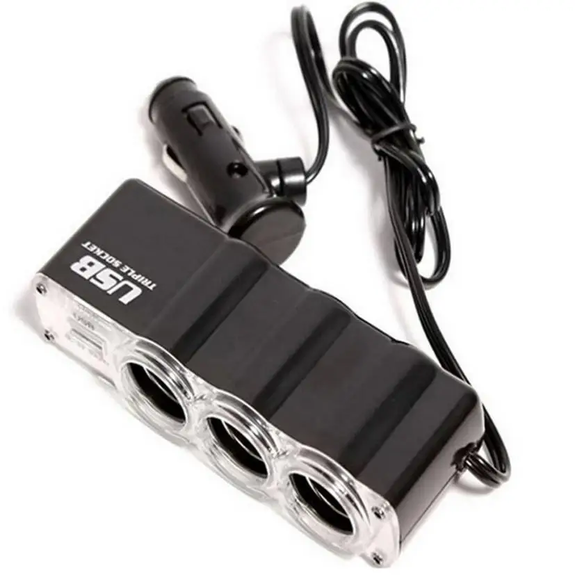 

CARPRIE New 1 USB Charger Supply and Three Sockets Car Cigarette Lighter Extender Splitter Apr27 Drop Shipping