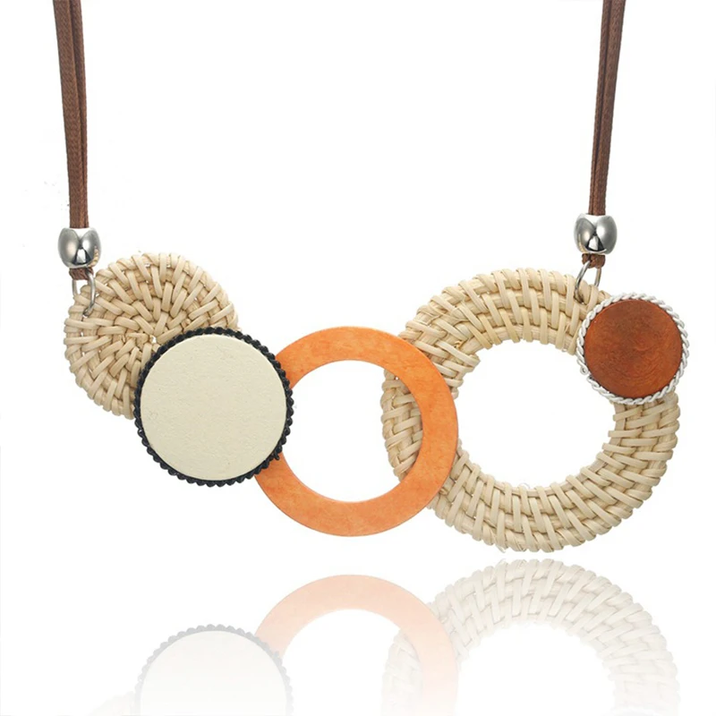 Cpop Модный ручной работы бамбуковое ротанг плетение ожерелье креативный кулон эффектное ожерелье Модные ювелирные изделия подарок женские аксессуары