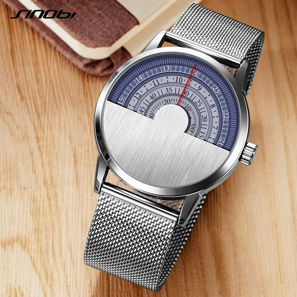 

SINOBI stainless steel UltraThin men Watches Fashion Casual Men's Luxury Watch Steel Mesh Band Three Turntables Quartz Clock