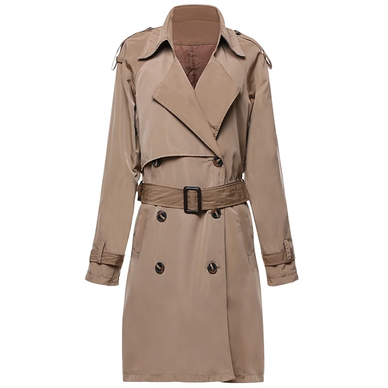 

2018 New Fashion Double Breasted Mid-long Trench Coat Women Khaki Slim Belt Cloak Mujer Windbreaker Female