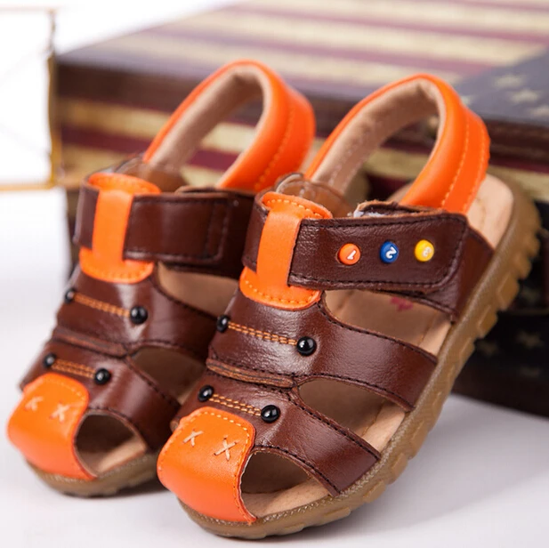 WEONEDREAM/Новые 4 вида конструкций кожаные сандалии для мальчика обувь для маленьких мальчиков летние ботинки для малышей пляжные сандалии на мягкой подошве размер 21-30 - Цвет: brown orange