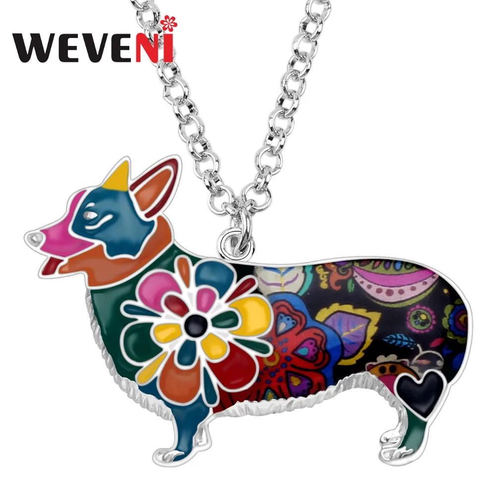 WEVENI Enamel Alloy Welsh Corgi Pembroke Dog Necklace