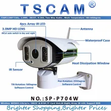 TSCAM new SP-P704W 720P Wireless Wifi CCTV IP Camera outdoor HD with TF/Micro SD Slot Pan/Tilt Rotaion Array IR Night 100M