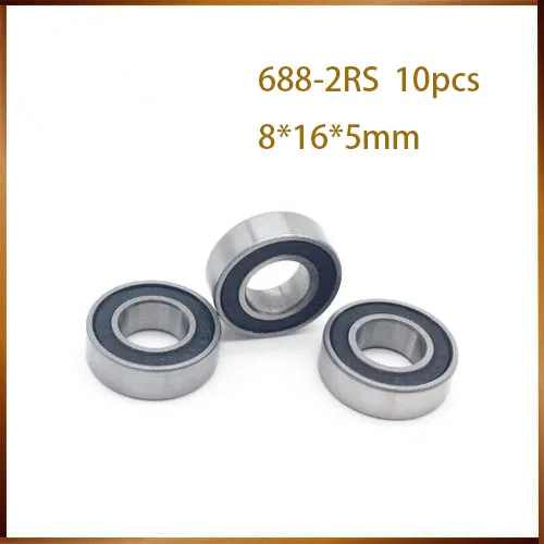 10 pces 688-2rs 8*16*5mm ABEC-1 688 rs 688rs a vedação de borracha enseada parede fina rolamentos rígidos de esferas 688rs