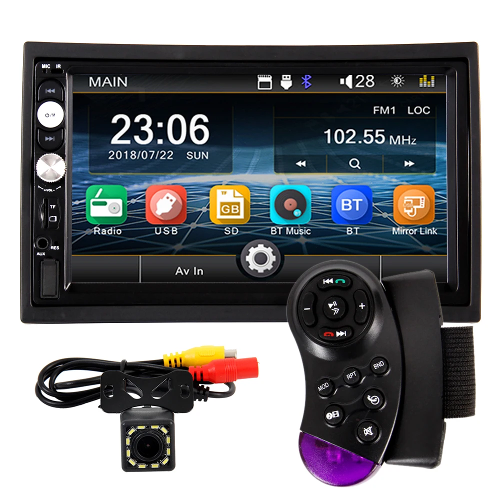 

2 Din Car Radio New 7"HD Player MP5 Touch Screen Mirrorlink Bluetooth Multimedia USB 2din Car Backup Monitor Subwoofer