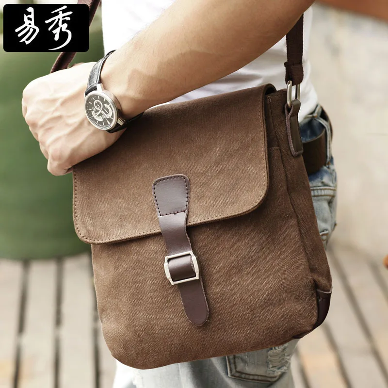 Eshow Men Bags Small Brown Man Bag Men Canvas Messenger Bags Vintage