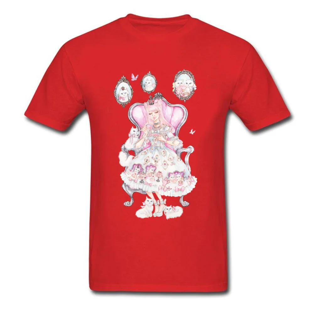 Cats Tea Party 100% Cotton Tees for Men Casual T-Shirt Birthday Funky Round Neck Tee Shirt Short Sleeve Free Shipping Cats Tea Party red