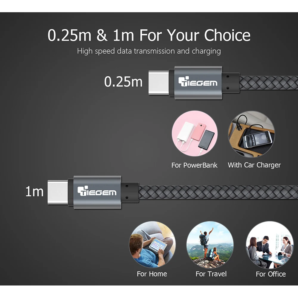 TIEGEM 1 м 2 м 3M usb type C кабель USB-C быстрой зарядки мобильного телефона USB кабель для зарядки для Xiaomi Mi 8/honor 8x/samsung S9 S8