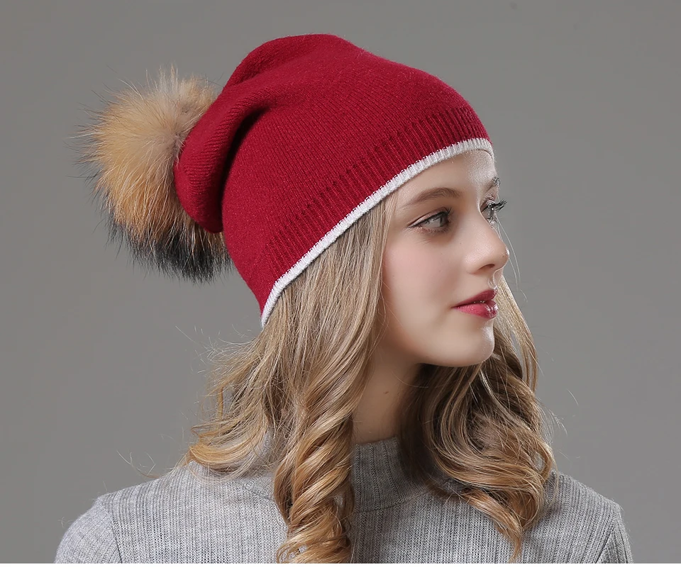 Winter Hats For Women Beanies Knitted Wool Pompon Beanies Female Real Raccoon Fur Pom Poms Hat For Girls 2018 (9)