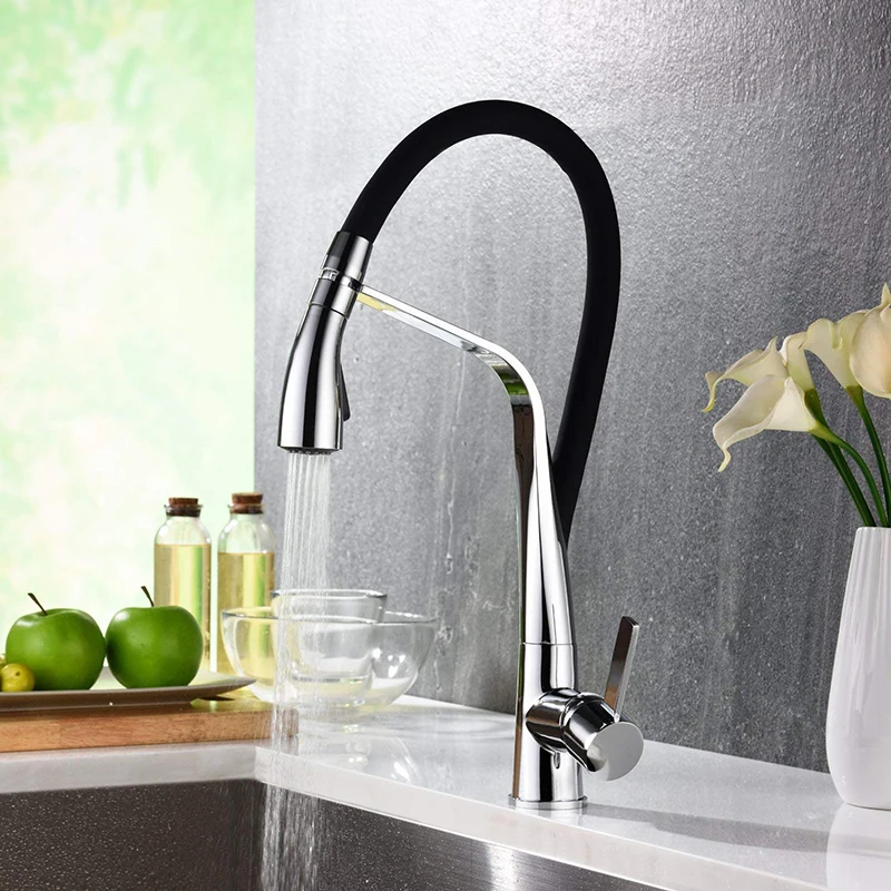 quyanre wanfan gappo chrome white black kitchen faucet singel handle mixer tap 360 rotation pull out spray kitchen mixer322