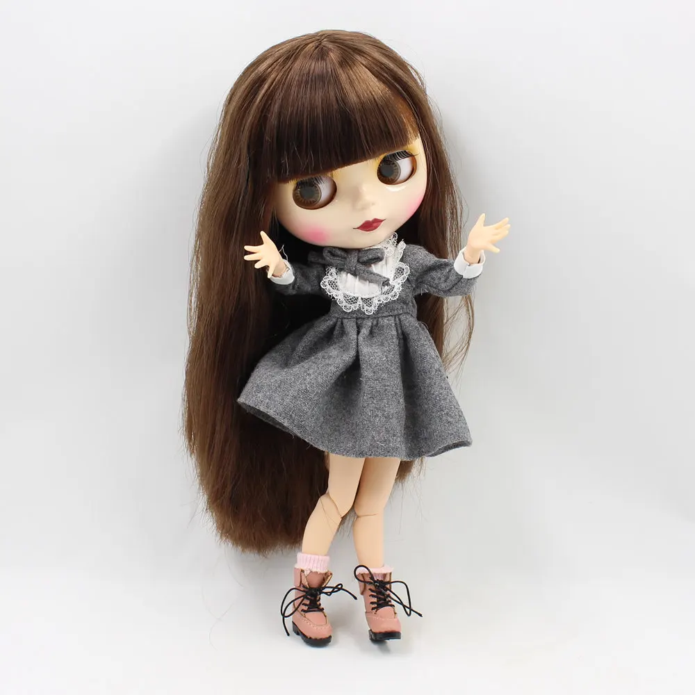 Ледяной DBS bjd куклы каштановые прямые волосы с челкой шарнирное тело из белой кожи