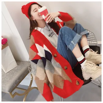 

Casual Loose Lazy Sweater Women's Thick Cardigan Coat New Fashion Women's Clothing Trendy Contrast Coat Sweater Women