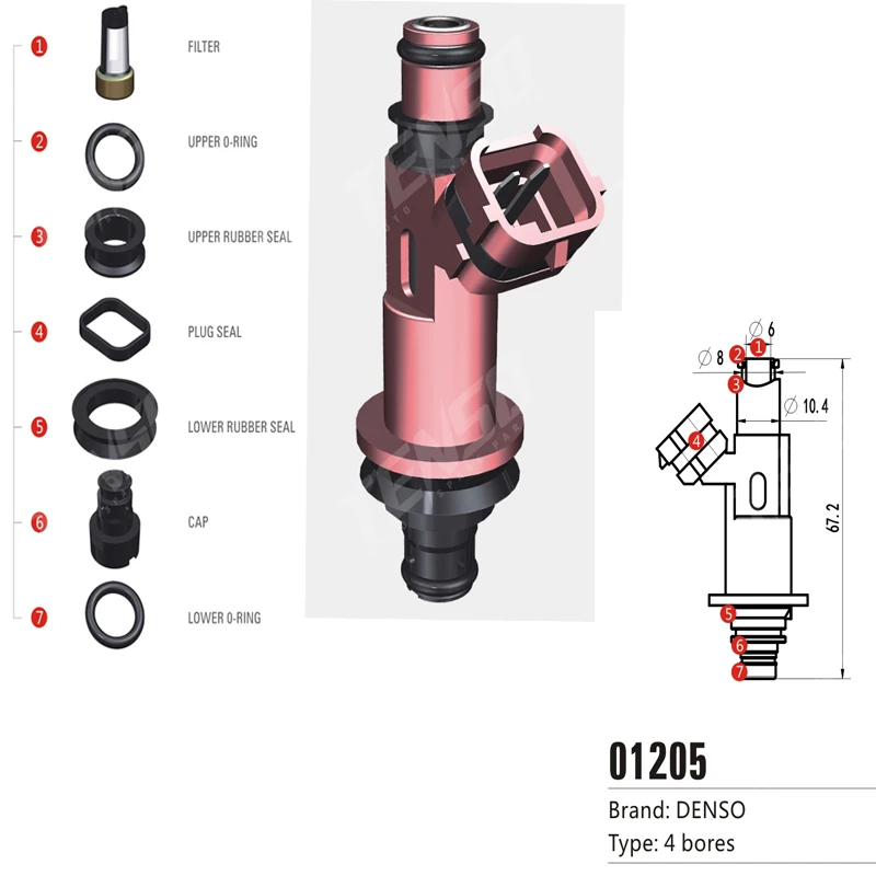 Free shipping! 100sets/box Fuel Injector Repair Kits 4 bores 01205fuel