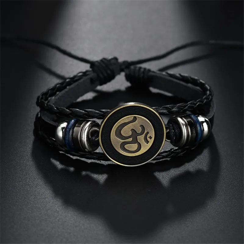 XIAONIANSHI роскошный бренд Ом кожаный браслет мужские ювелирные изделия Регулируемые браслеты для женщин Подарки Оптом - Окраска металла: black