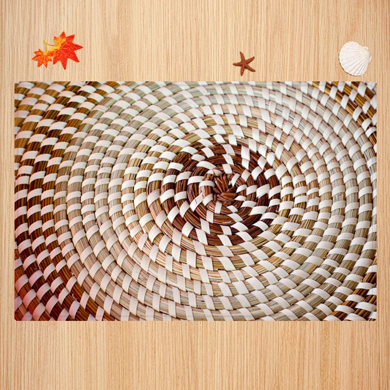 Bamboo Weaving 3D Printed Floor Mat Door Mats Indoor Entrance Non-Slip Mats For Living Room Bath Bedroom Chair Floor Rug Mat