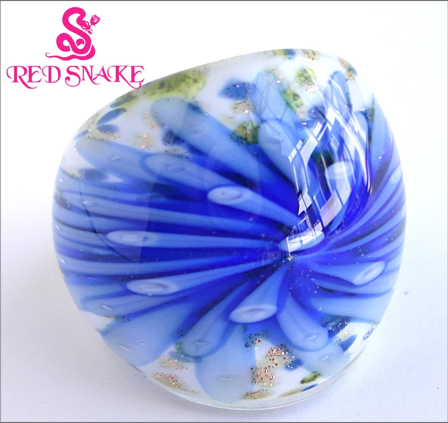 

RED SNAKE Fashion Ring Handmade Dark blue with flower Murano Glass Rings
