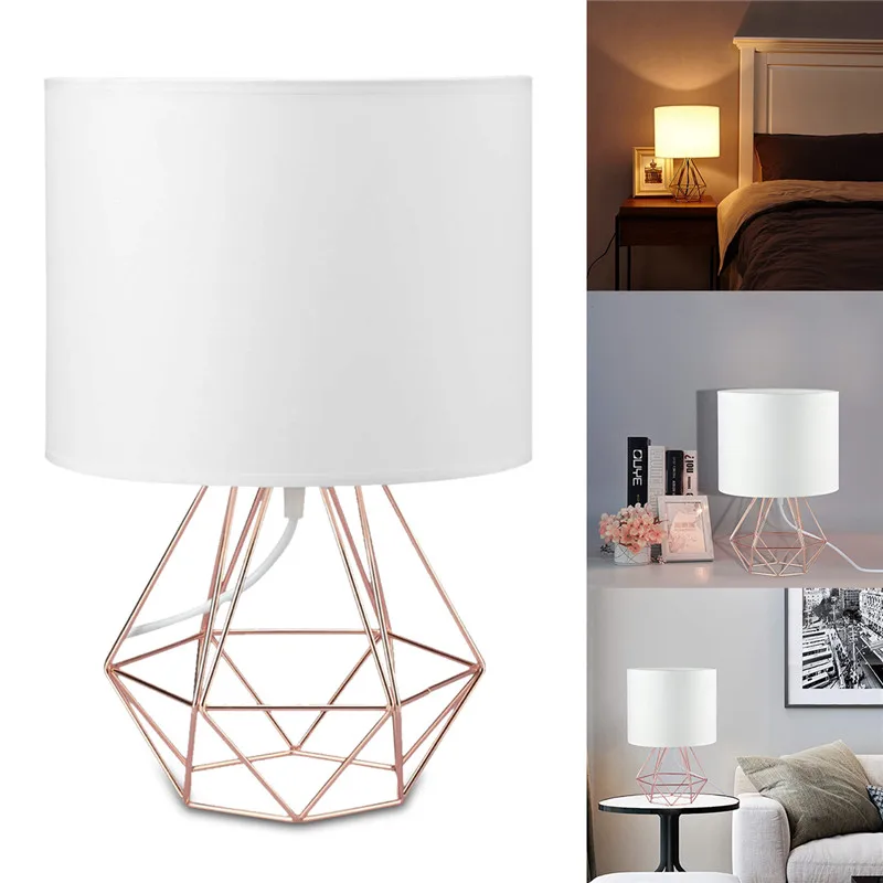 

E27 Geometric Table Lamps Decorative Retro Drum Shade Light Bedside Home Lighting for Bedroom Living Room Office Lamp