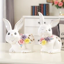 Творческий милый мультфильм белая пара фарфоровые кролики домашний декор украшения животных керамический кролик ремесла свадебные подарки