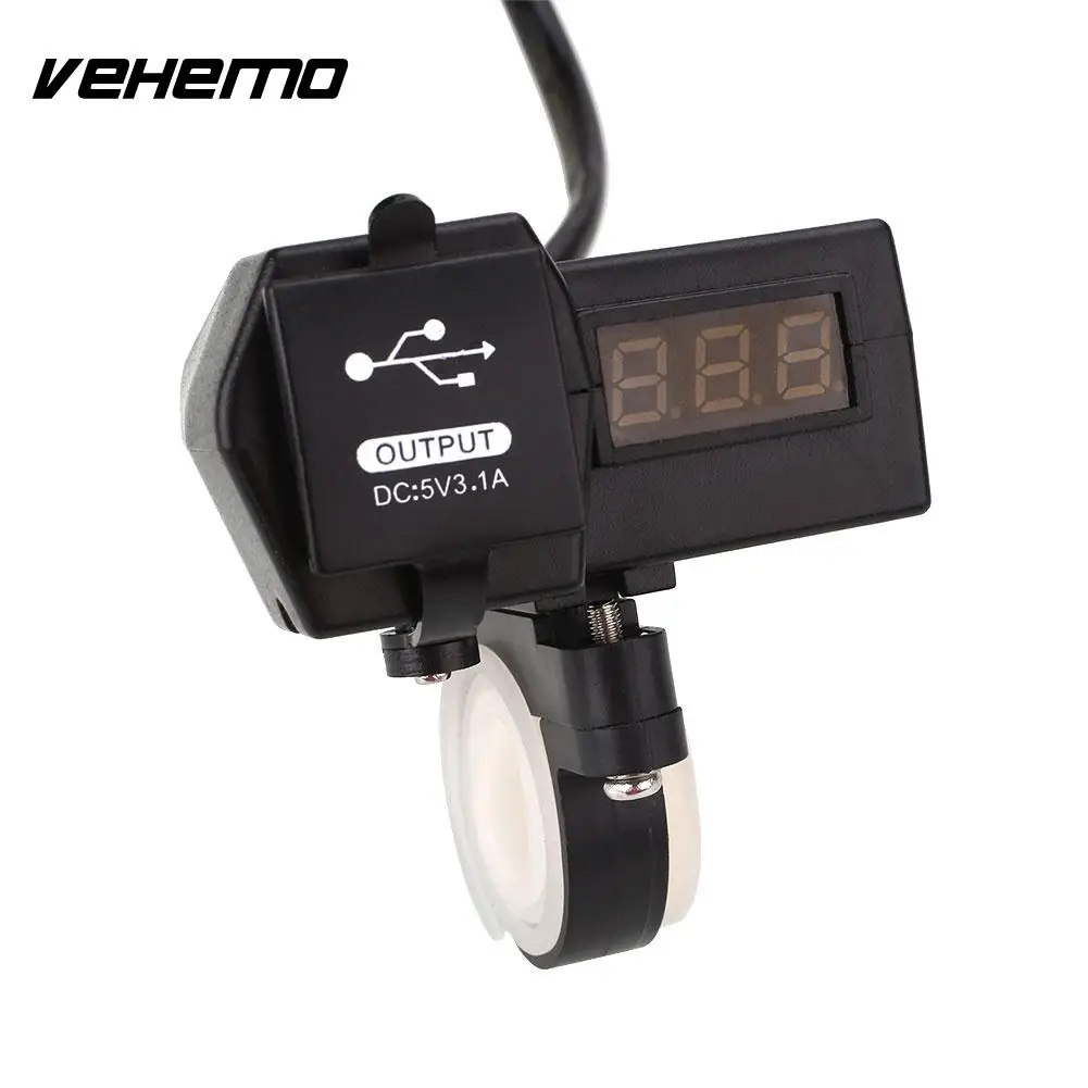 

Vehemo Motorcycle USB Socket Charger with LED Display Voltage Voltmeter Meter