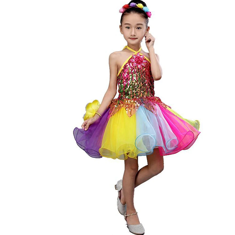 Girls Sequins Hip Hop dance dress Clothing Kids Jazz Cheerleader Dance wear Costumes Ballroom Dancing Clothes Outfits