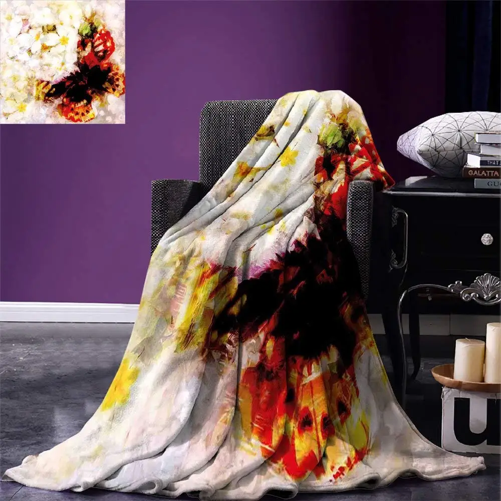 

Paisley Throw Blanket Fresh Flower Garden with Orchids Roses Jasmines and Butterflies in Abstract Design Flannel Blanket for Bed
