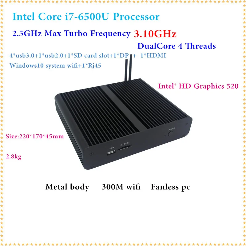 

HRF 6th Gen. i7 6500U CPU Fanless Mini PC i7 SKYLAKE HTPC Blu-ray Micro PC Small Size htpc Graphics 520 Micro Computer