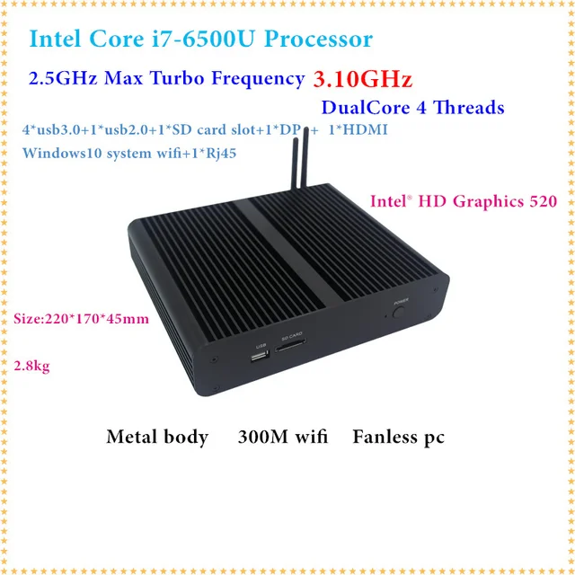 Cheap 6th Gen. i7 6500U CPU Fanless Mini PC i7 SKYLAKE HTPC Blu-ray Micro PC Small Size htpc Graphics 520 Micro Computer 