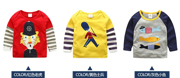2018 Spring Autumn For 2-8 9 10 Years Children Cotton Striped Color Patchwork Cartoon Animal Baby Kids Boys Long Sleeve T-Shirts (11)