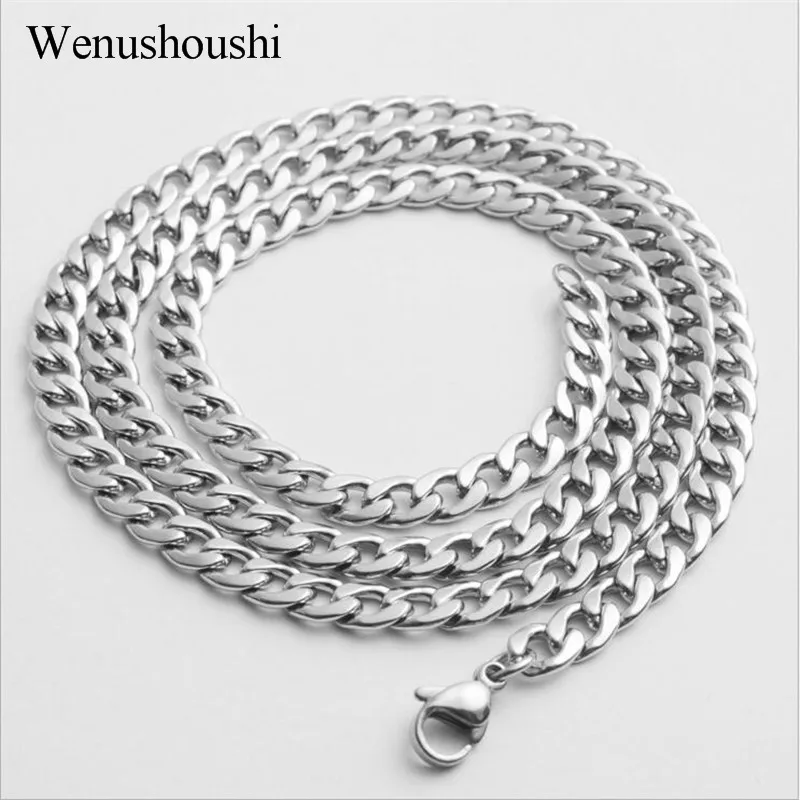 

1pcs length 50/60cm width 4.5mm punk rock stainless steel flat wide chains diy jewelry making necklaces di086