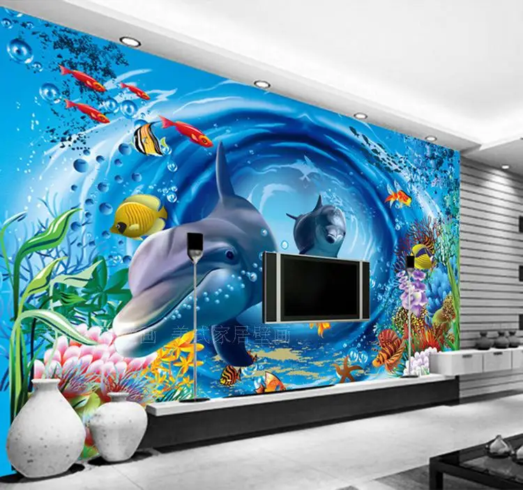 Us 9 33 43 Off Custom 3d Mural Underwater Ocean World Mural Living Room Sofa Tv Background Wall Bedroom Dolphin Aquarium Wallpaper Mural In