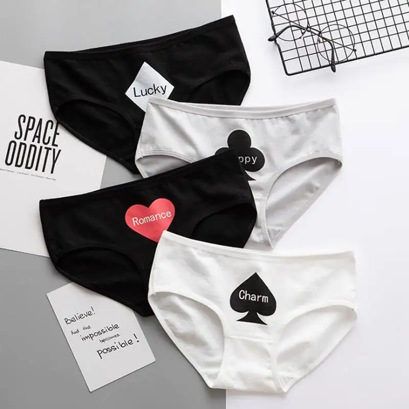 2019 Heart Panties for Women Cotton Letters Print Underwear Ladies Sexy Lingerie Girls Briefs Female Underpants Cartoon Panties