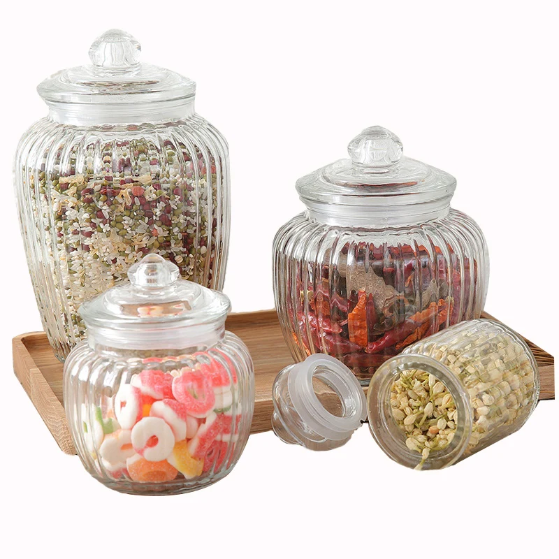 Kitchen Glass Sealed Jars Lid Storage Bottle Food Candy Storage Tea
