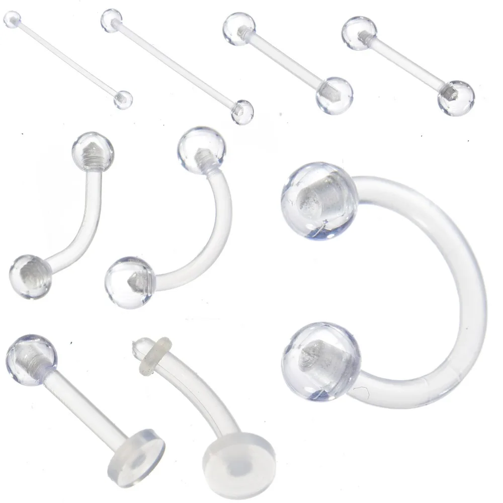 

10pcs/lot Flexible Invisible Labret Lip Stud Piercing Clear Anti-allergic Nose Stud Eyebrow Ear Cartilage Body Pircing Bioflex