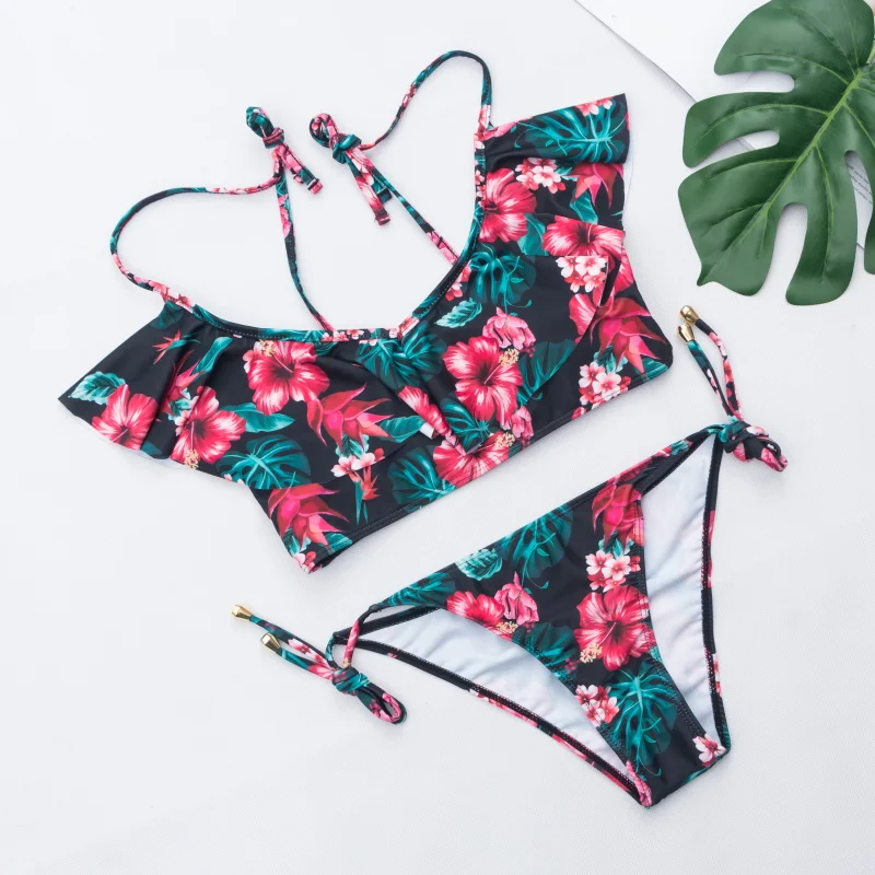 

Retro Ruffle Bikini Swimsuit Swimwear Women Bikini Set Push Up V Neck Bathing Suit Biquini Maillot De Bain Femme 2018 Beachwear