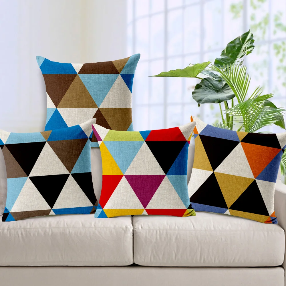 Cotton Linen Seat Cushion Cover Colorful Abstract Geometric Home