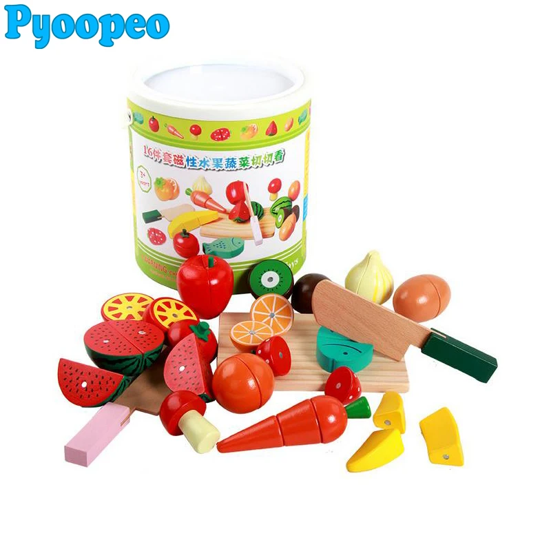 

Pyoopeo 16pcs wood environmental kitchen toy  Colorful Pretend Play toy Educational Cut Toys for Kids Baby Cut Fruit Vegetable