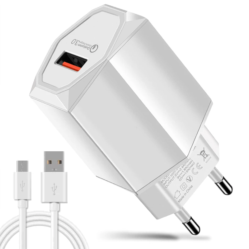 2019 USB QC3.0 быстрое зарядное устройство Micro/Type-c кабель для Samsung S7 Edge Xiaomi Huawei Android