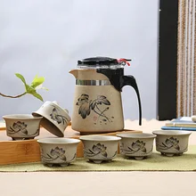 7 шт. Наборы для ухода за кожей Керамика кунг-фу Чай комплект элегантный чашки Чай чашка ручной росписью цветок грубая керамика удобный Чай горшок для заварки Кофе чайник