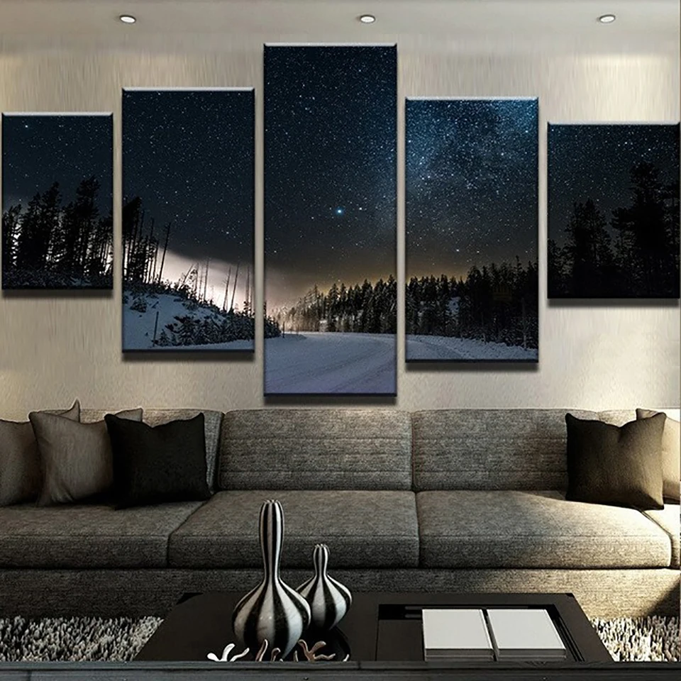 

HD Print Modern Home Decor Canvas Living Room Pictures 5 PiecePcs Starry Sky Landscape Painting Wall Art Modular Poster Frame