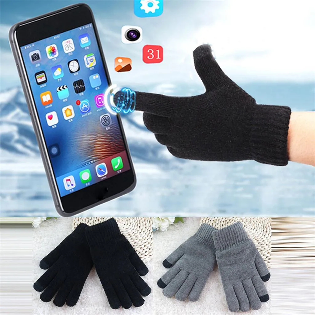 Экран перчатки мягкие зимние мужские женские текстовые кепки активный смартфон вязаные теплые сенсорные вязаные перчатки