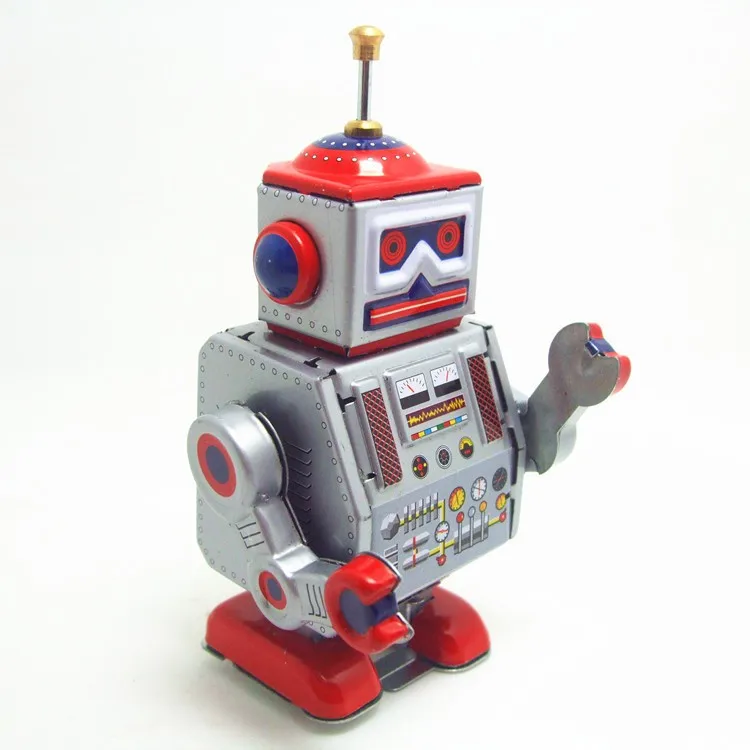

[New] Classic collection Retro Clockwork Wind up Metal Walking Tin repairman robot recall Mechanical toy kids christmas gift