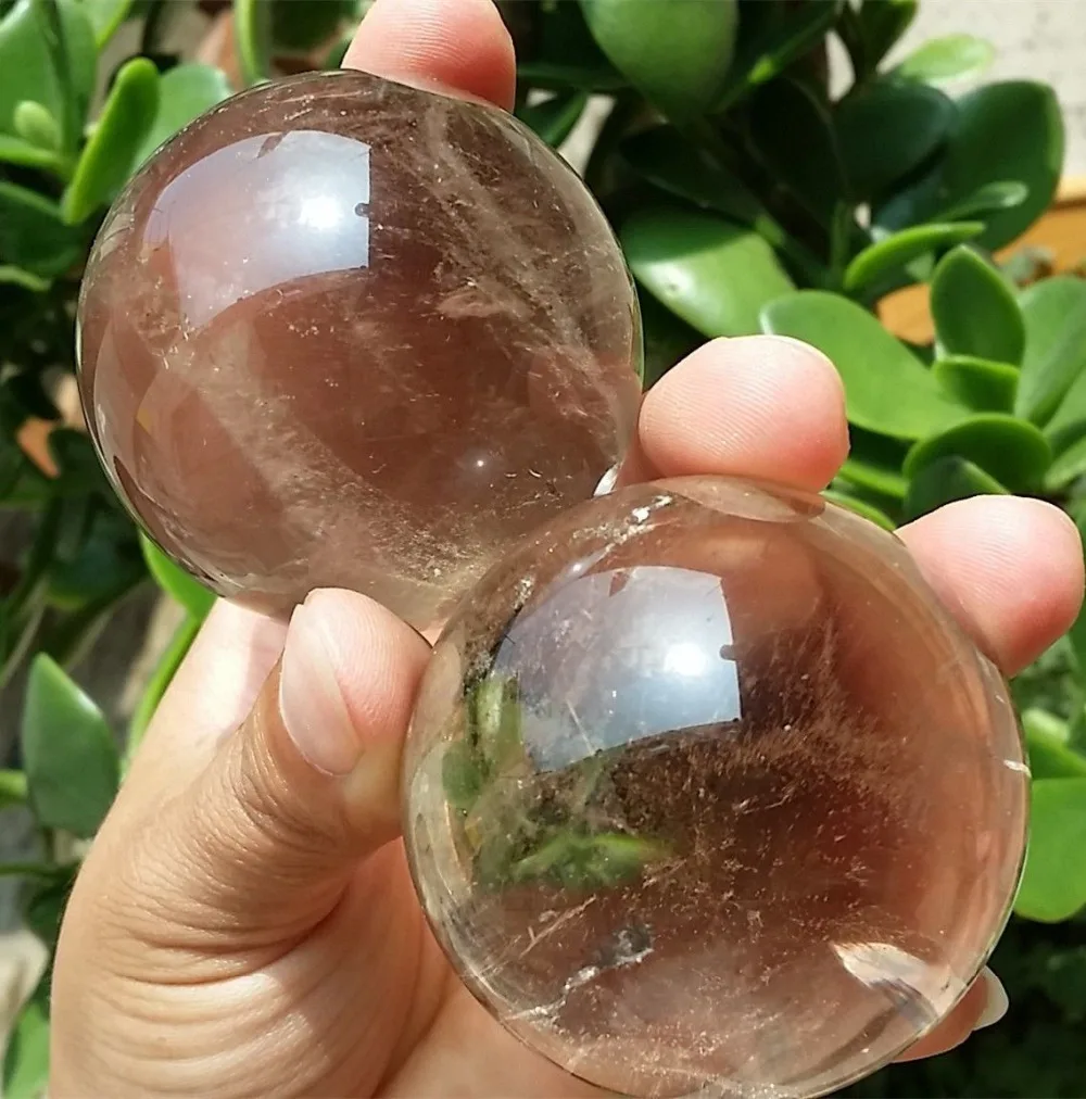 

WW 05054 2pcs NATURAL Smokey quartz crystal sphere ball healing