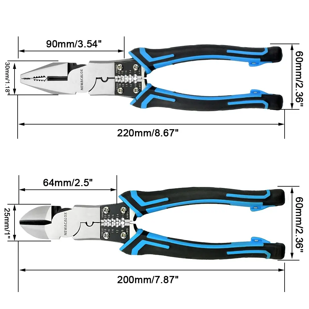 Набор многофункциональных плоскогубцев NEWACALOX 8 дюймов, комбинированные плоскогубцы, щипцы для зачистки/щипцы/резак, плоскогубцы для тяжелых условий эксплуатации, диагональные плоскогубцы, ручные инструменты