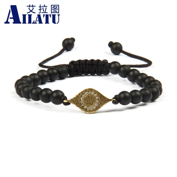 

Ailatu Wholesale New Arrival 6mm Natural Matte Onyx Stone Beads with Antique Copper Turkish Lucky Eye Clear Cz Bracelet for men