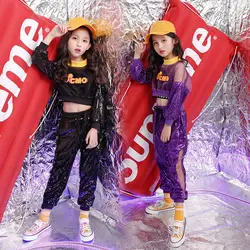 Малыш Одежда в стиле хип-хоп пальто с пайетками топы, штаны для девочек джазовая танцевальная одежда костюмы Детский барабан для сцены