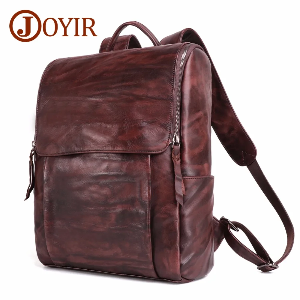 

JOYIR Genuine Leather Travel Backpack Large Capacity 15" Laptop Backpack Mochila Hombre Vintage Casual Men Backpack School Bags