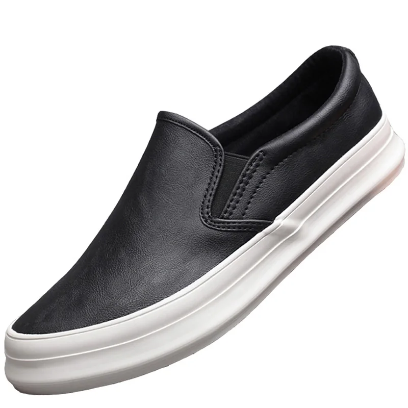 

2019 Fashion Men's Vulcanize Shoes Thick Bottom Lazy Casual Loafer Shoes Trend Men Platform Shoes Black Slip-On Sewing Sneakers
