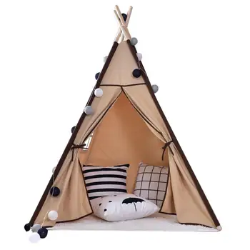 

Children Play Tent Indian Teepee Tent Large Unbleached Canvas Original Teepee Kids Teepee With Grey Pom Poms Indian Play Tent